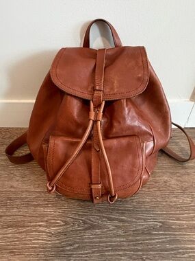 Madewell Cognac Brown Leather Drawstring Backpack Rucksack Boho Minimalist